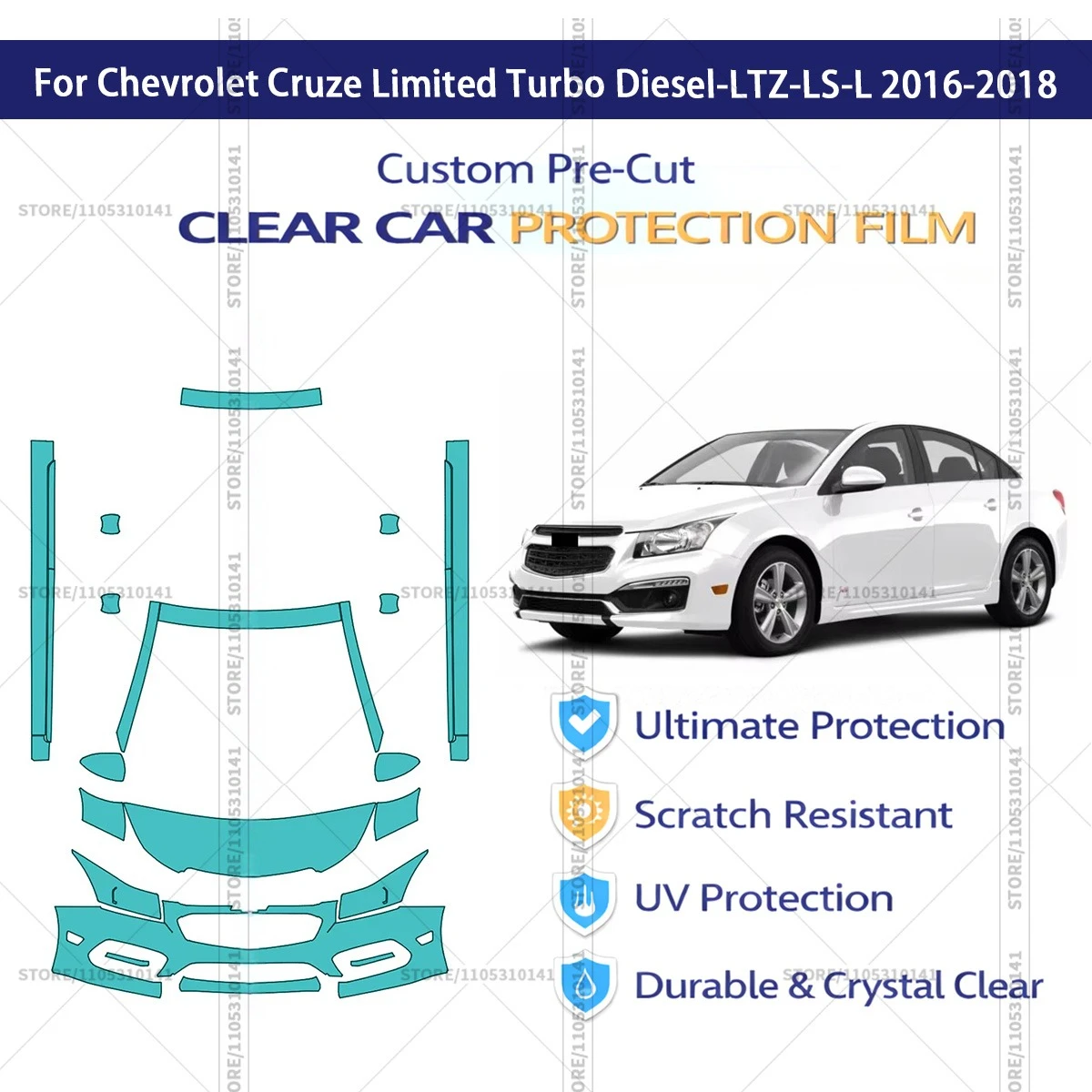 For Chevrolet Cruze Limited Turbo Diesel-LTZ-LS-L 2016-2018 Pre-Cut Paint Protection Film PPF Transparent Car Film Automotive