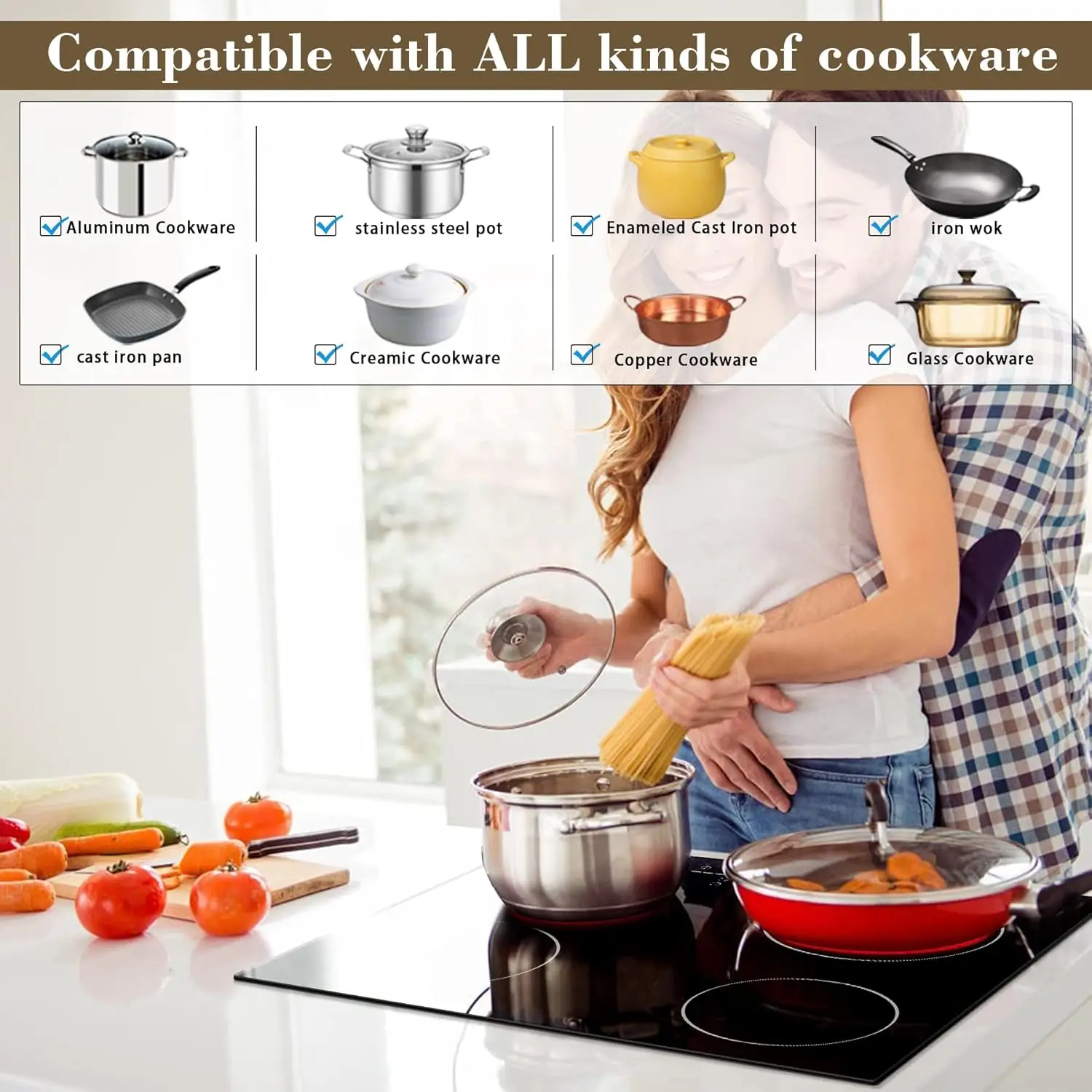 NOXTON Ceramic Hob 60CM Built-in, Black, Slider Touch, Electric 6000W, Safety Lock, Pause, Timer, No Plug, Hard Wired, 220-240V