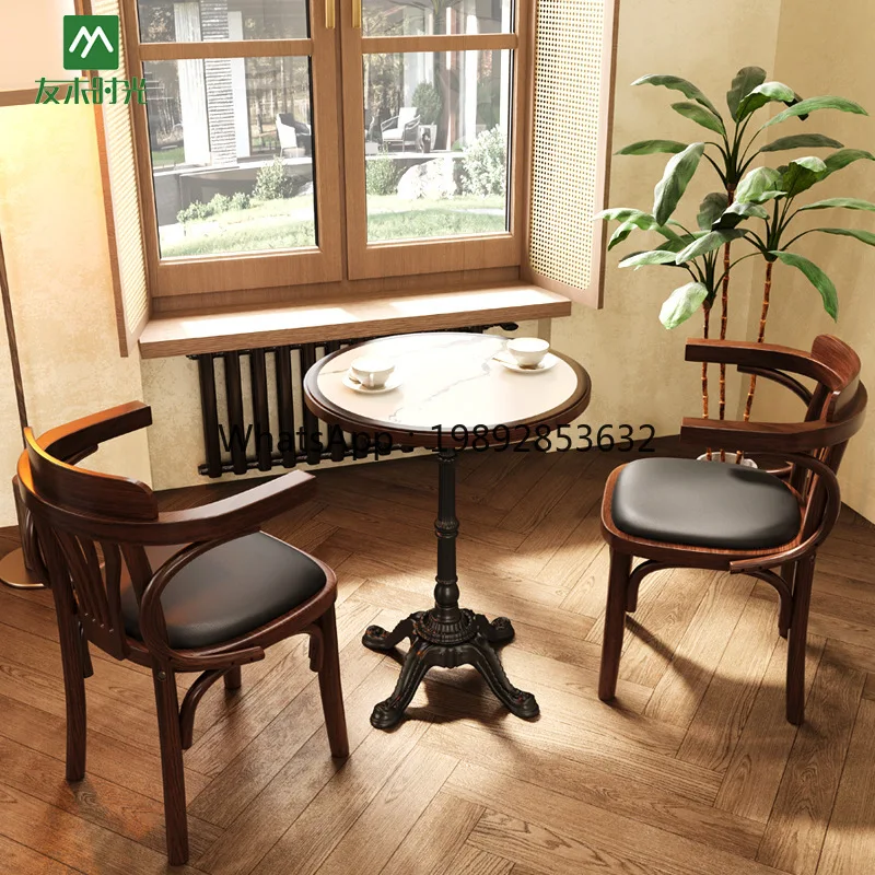 LYY Retro Style Restaurant Table and Chair Set Tea House Bar Table and Chairs Leisure Milk Tea Shop Dining Table and Chairs