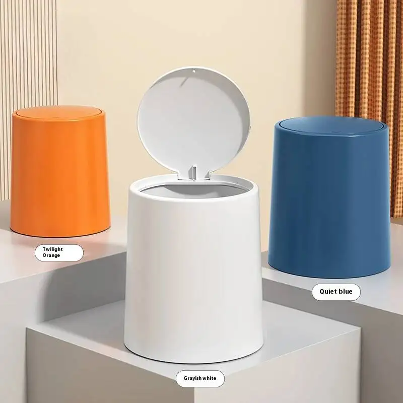 Polychrome Wastebasket Press Type Can DIY Solid ColorBedroom Waste Recycle Bin Odor Proof Trash Can Bathroom Accessories