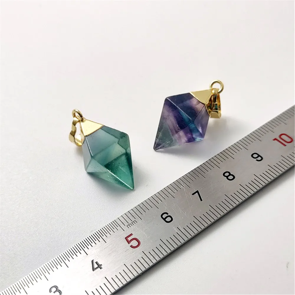 FUWO Wholesale Natural Fluorite Pendant,Elegant Slender Shape Rhombus Crystal Accessories For Women Jewelry Making 5Pcs PD106F