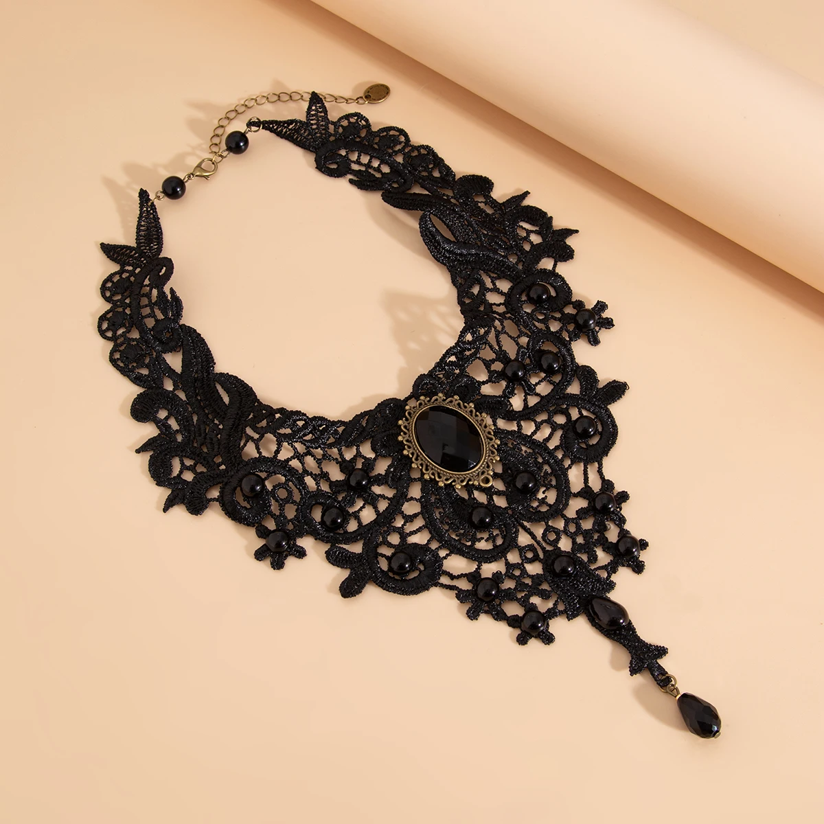 KunJoe Gothic Hollow Out Black Lace Choker Necklace Women Vintage Punk Red Blood Drop Pendant Necklace Halloween Neck Chain New