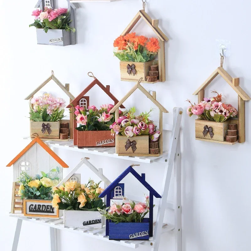 Wall Hanging Flower Basket Flower Pot Flower Vase Basket Ornaments Rose Sunflower Storage Container Home Garden Wall Decorations