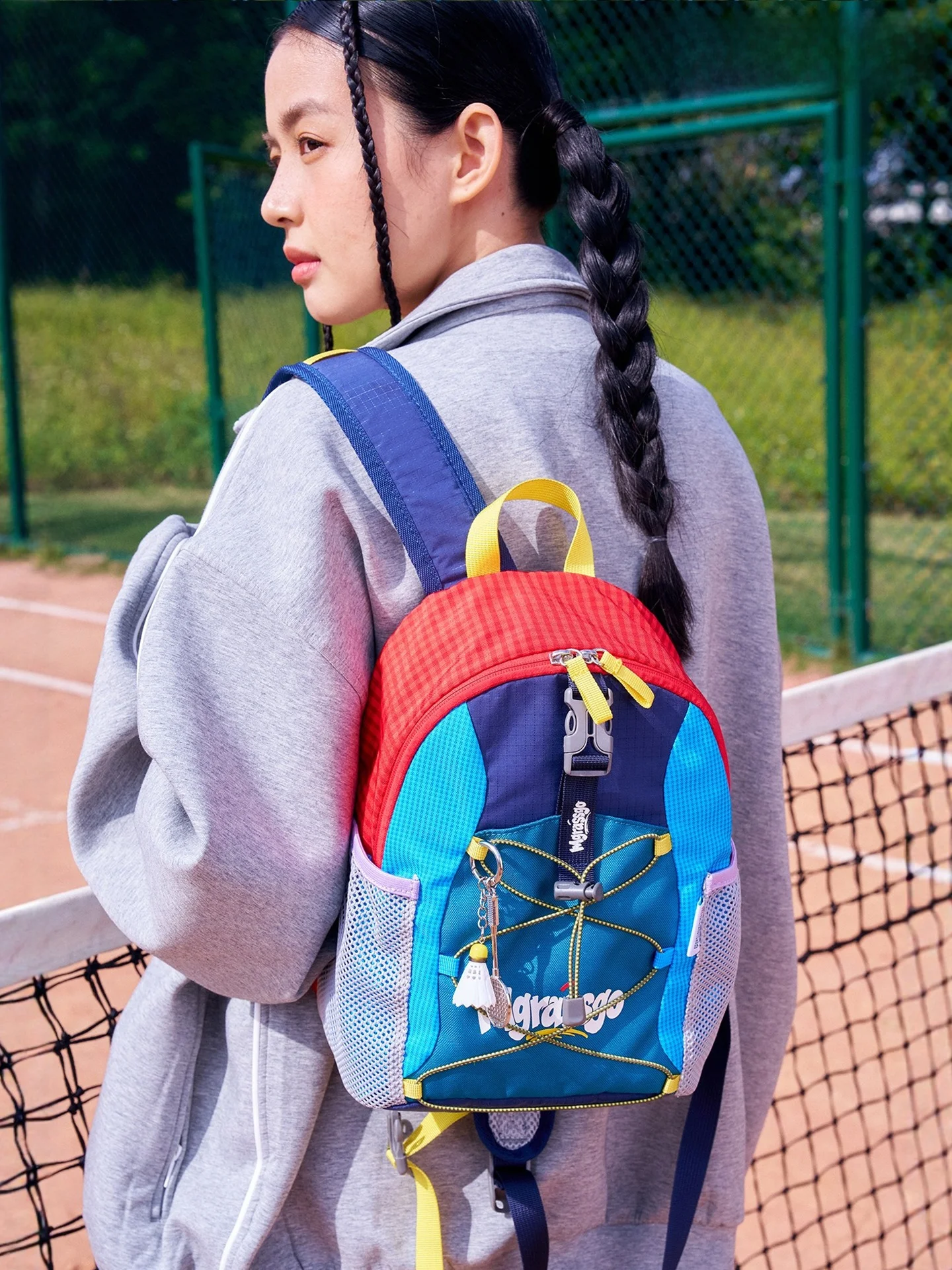 

Nylon Outdoor Sports Backpack Dual Shoulder Straps Color Block Collision Tennis Fan Club Small Book Bag MAIGU