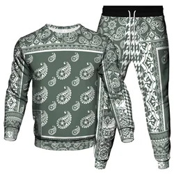 Fashion Cashew Flower Paisley Pattern Print New Men Tracksuit Sweatshirt Jogging Pants 2 Piece Set Clothing Outdoor Casual Suits