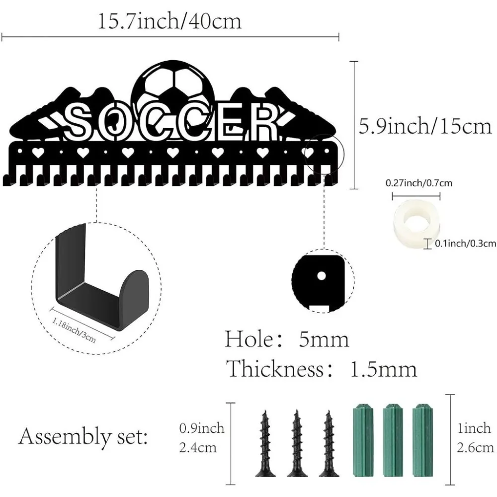 Soccer Medal Hangers Medal Holder Display Rack Football Sports Metal Hanging Awards Iron Mount Decor With 20 Hooks