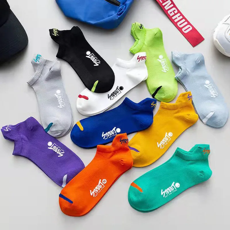 5 Pairs Bright Color Ankle No Show Socks Men Breathable Street Fashion Sport Deodorant Invisible Travel Running Socks