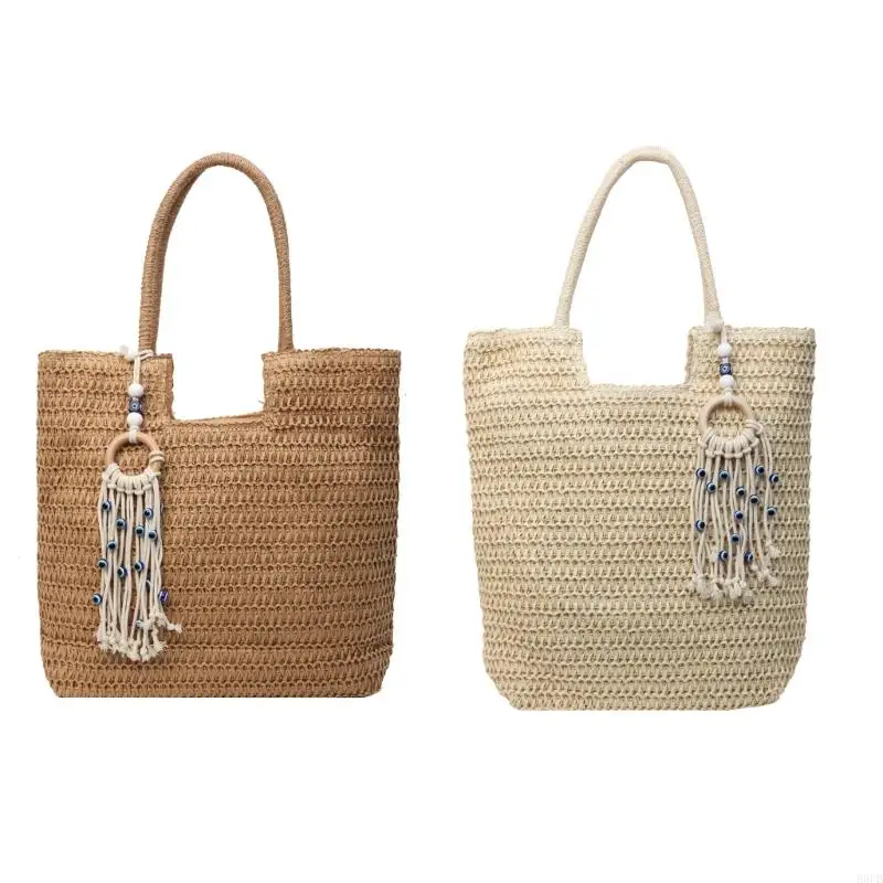 

E8FB Большие сумочки для женщин летняя соломенная сумка для плеча с плетением приморские пакеты женская сумка для пляжей ручной