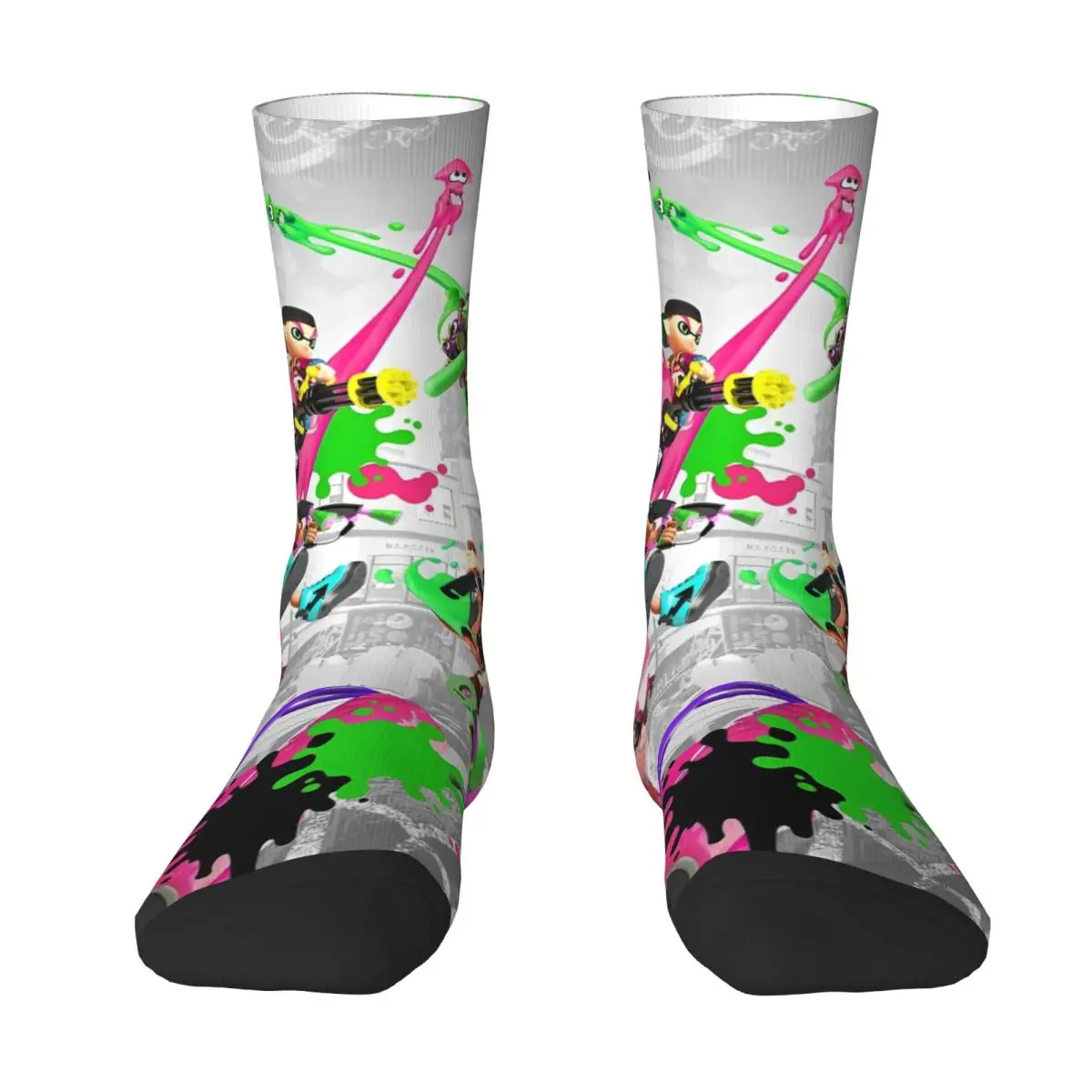 Rainbow Splatoon Socks Autumn Video Game Stockings Funny Men Soft Breathable Socks Pattern Skateboard Non-Slip Socks