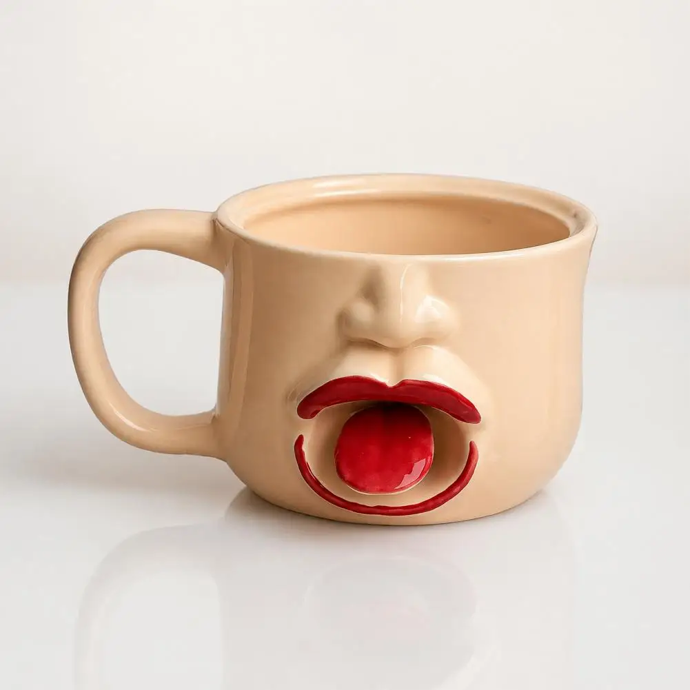 Novelty Gift for Friends Family Funny Ceramic Coffee Mug Quirky Tongue Out Ceramic Coffee Mug 10oz 3d Sculpted Face Cup for Home
