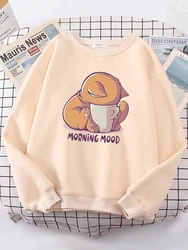 Cat Is Looking At The Cup Lovely Sweatshirt Female Fashion Fleece Hoody Crewneck Casual Hoodies Pullover Oversize Sportswear