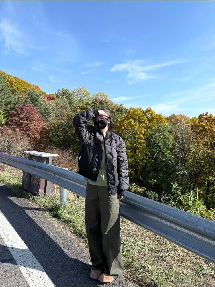 

PEACHZHOU Повседневная утепленная куртка-пилот оверсайз с воротником-бомбером, белая, на пуху, теплая, модная, для женщин