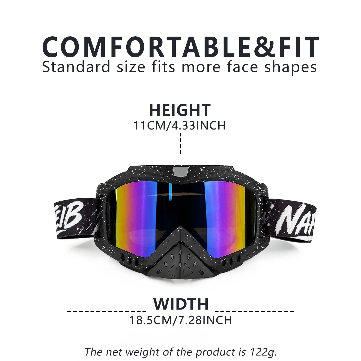 Motocross Goggles with Nose Guard for Men Women, Wide View Dirt Bike ATV Off-Road Motorcycle Racing Goggles with Adjustable Strap