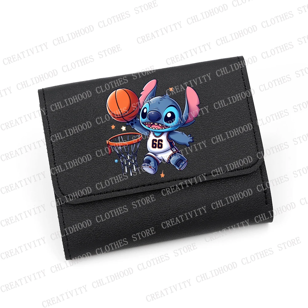 Stitch Short Small Wallets Disney Bags Student Billfold Cartoons Monster Triple Fold Card Holder Girl ID Bag Fashion Portable