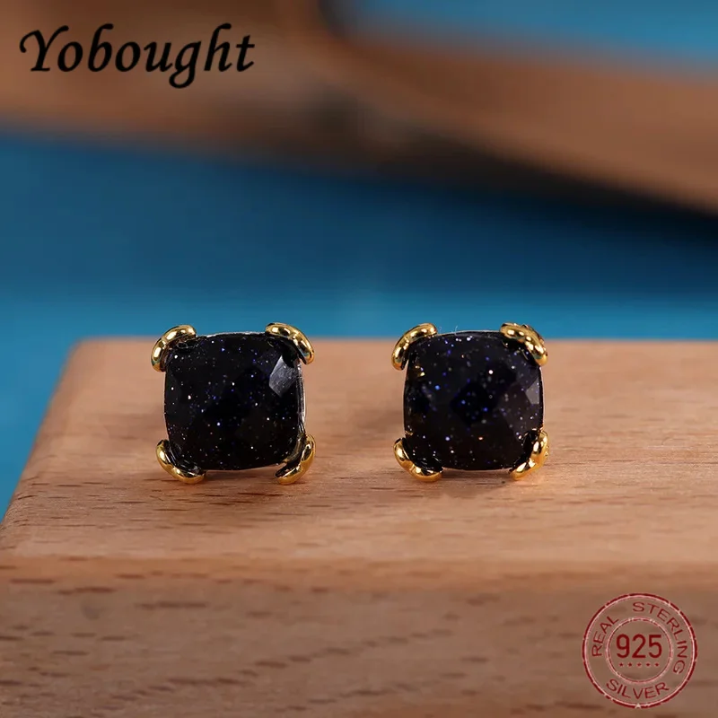 

Simple and Fashion Fresh Earrings for Women S925 Silver Inlaid Cut Blue Sandstone Earrings Birthday Gift