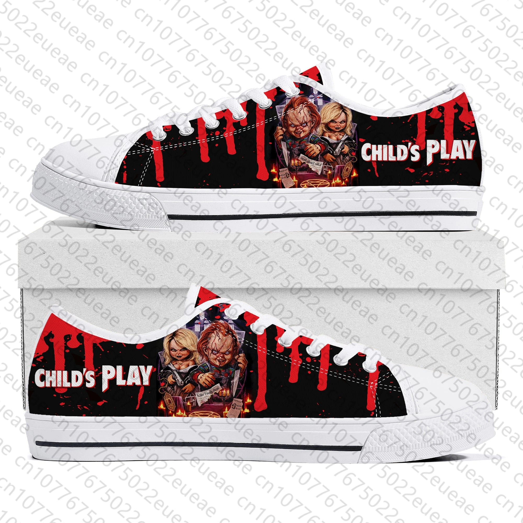 Horror Movie Childs Play Chucky Low Top Sneakers Mens Womens Teenager Canvas Sneaker couple Casual Shoes Custom Made DIY Shoe