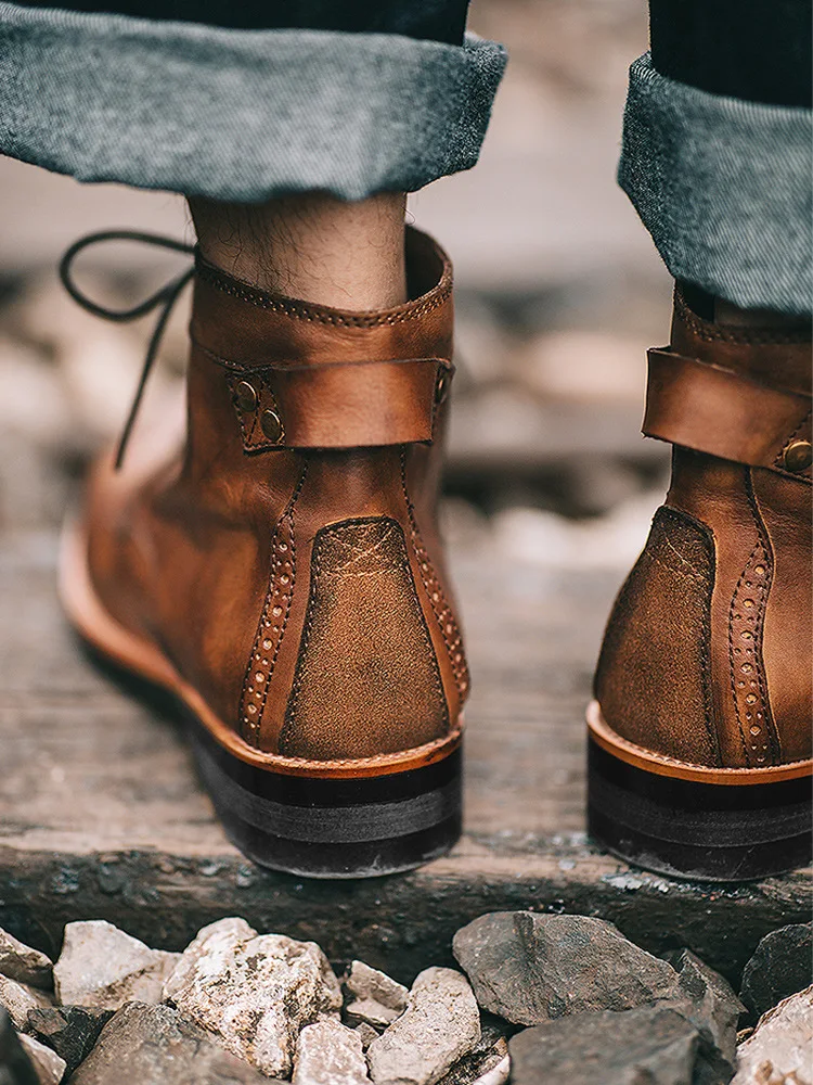 Retro Rundzehen-Stiefeletten Herbst Winter Punk Street Style Motorradstiefel Cowboy Luxus Punk Street Style Herren Motorradschuhe – Detail 8
