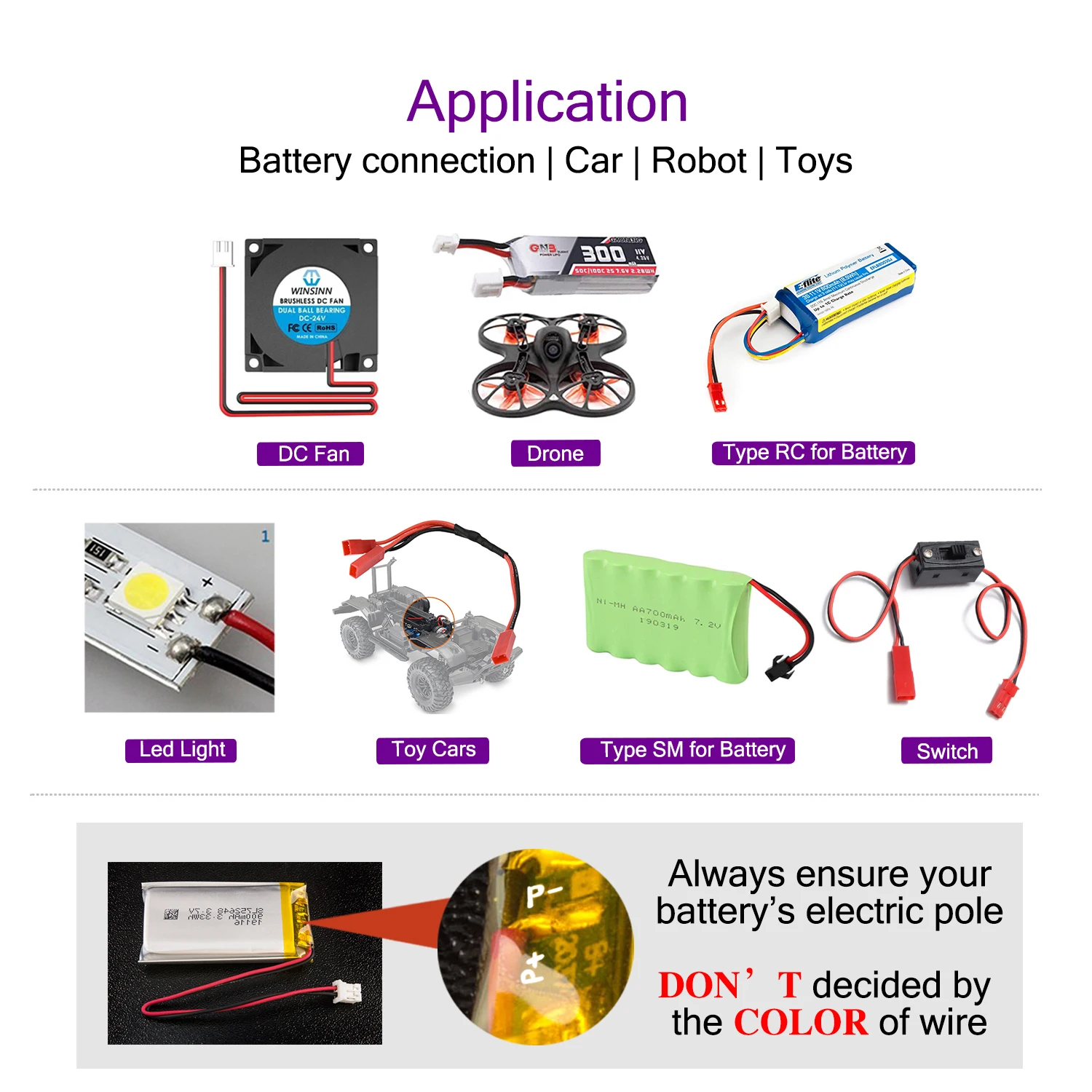 20AWG SM 2.54mm Connector Cable for JST 2.54 2 Pin Adapter 2Pin Micro Battery Male Female Pitch Connect Plug Extension Charger