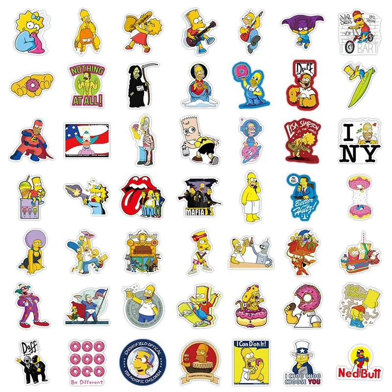 50pcs Animated The Simpsons Graffiti Stickers Mobile Suitcase Laptop Car Stationery Waterproof Decorative Stickers