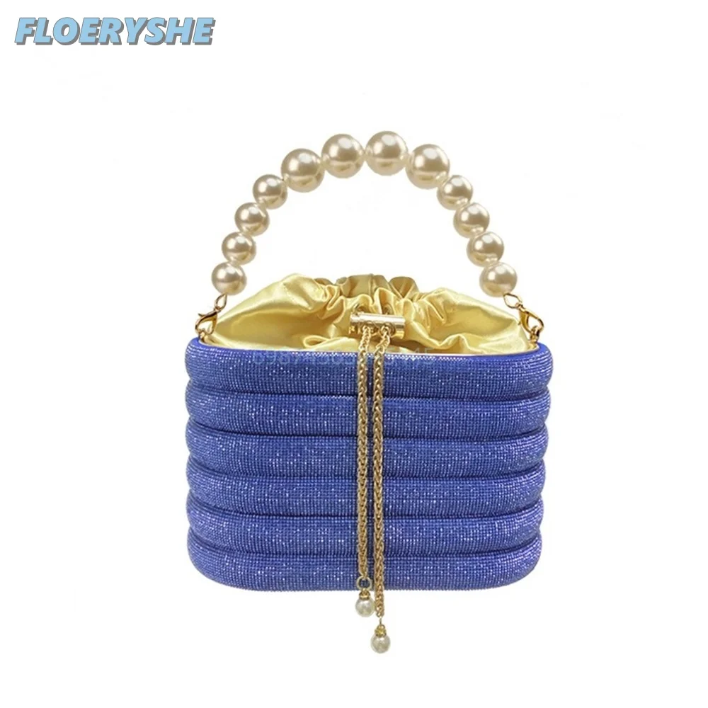 Hot Sale Luxury Rhinestone Bag Wave Color Matching Rhinestone Dinner Bag Bling Flash Diamond Handbag Pearl Chain 2024 Tassel