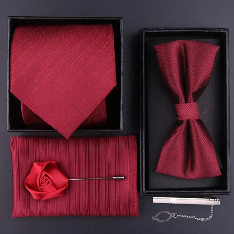 【high-quality】5-piece  zipper tie men's formal business casual Korean version of wedding bridegroom bow tie scarf tie clip