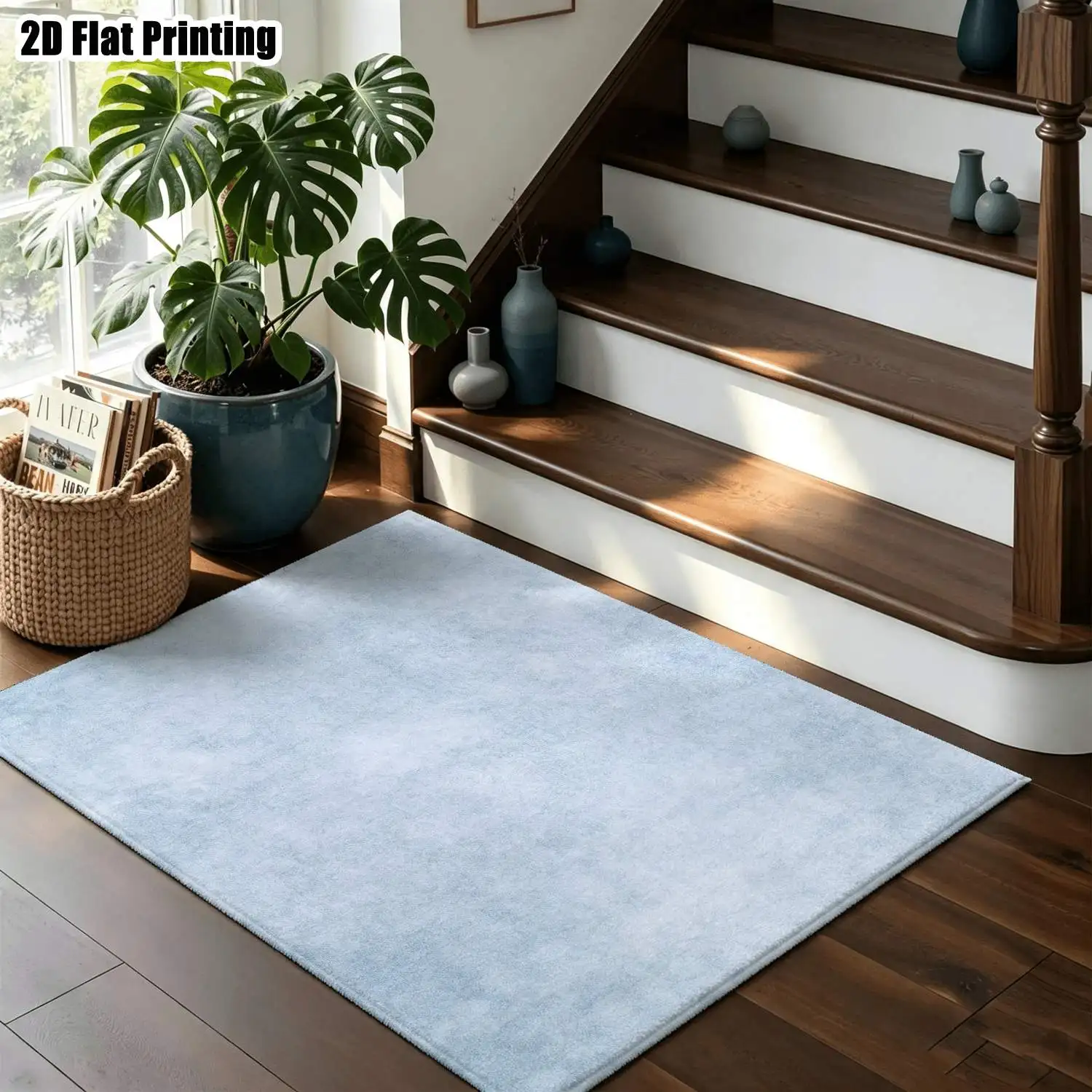 1Pc 2D Printed Carpet: Light Blue Abstract Art, Nordic/Modern Minimalist Geometric Striped, Home Decor, Multiple Sizes, Machine Washable, Perfect for Entryway, Living Room, Bedroom, Dining Room, Study