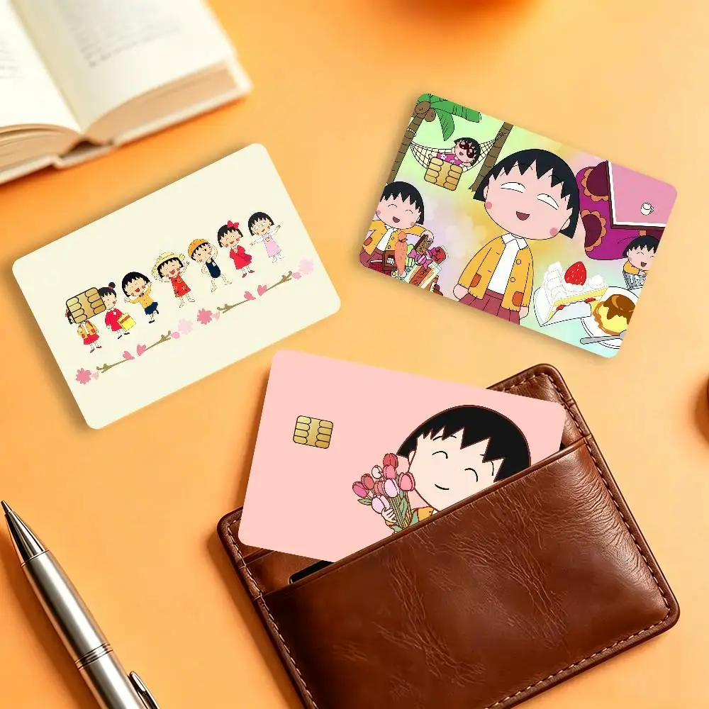 Comic C-Chibi Maruko Chan Credit Skin Cover Card Stickers 4PCS Film Bus Pass Front Decoration Bank Debit Waterproof