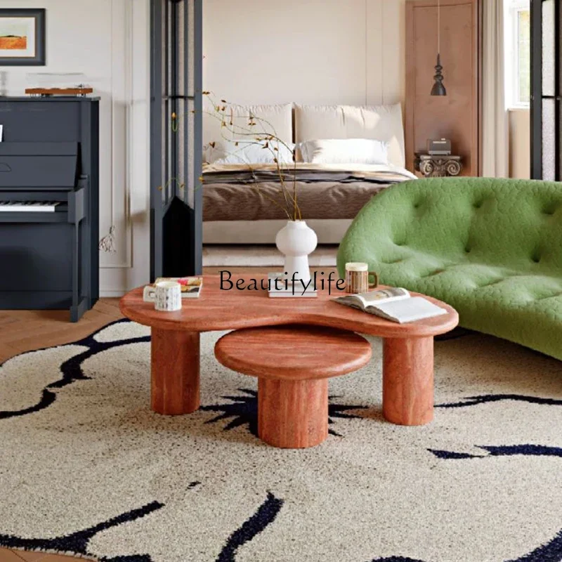 

LXNatural red travertine coffee table living room home marble tea tableSSS