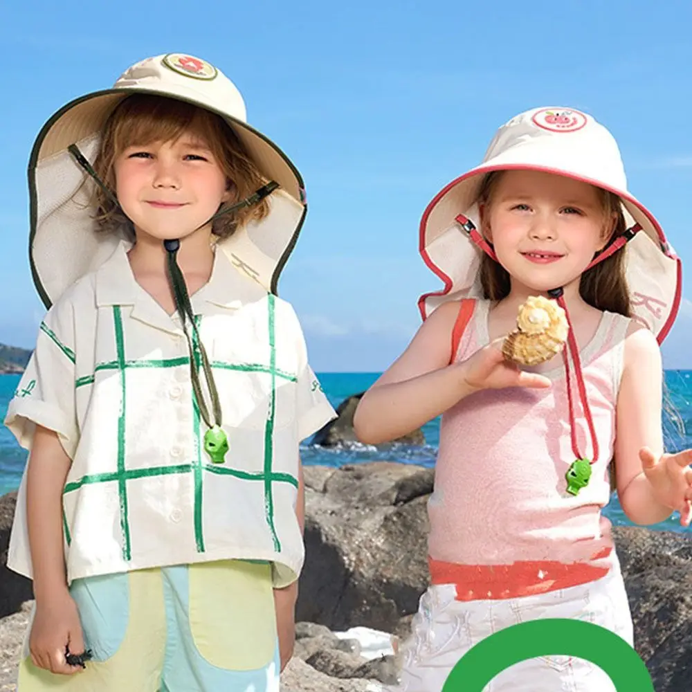 Sun-Shade Fisherman Hat Children's Sun Protection Hat Camping Alpine Cap with Cape UV Protection Adjustable with Whistle Sun Hat