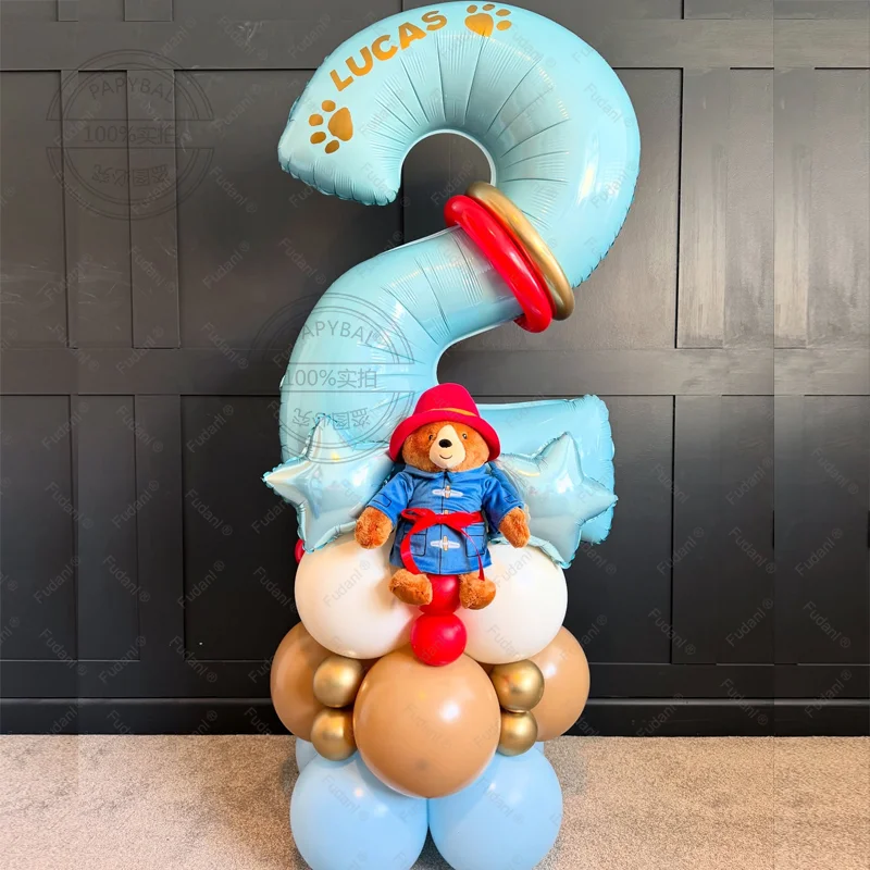 28 stücke Cartoon Bär Ballon Baby Blau Anzahl Geburtstag Ballon Set Festliche Lieferungen Party Dekoration Bunte Fotografie Requisiten