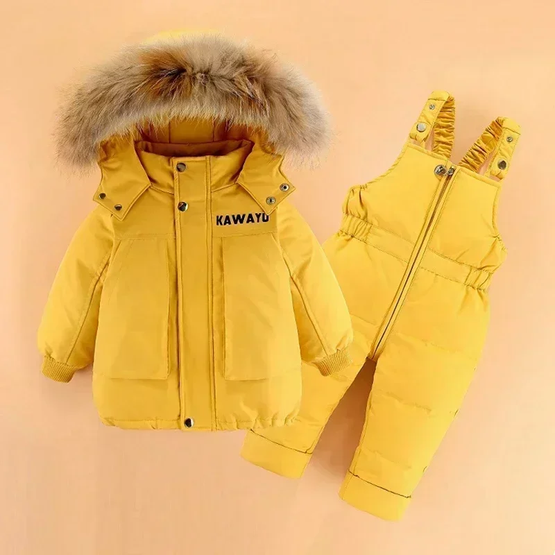 Children Down Coat Jacket+jumpsuit Kids Toddler Girl Boy Clothes Down 2pcs Winter Outfit Suit Warm Baby Overalls Clothing Sets