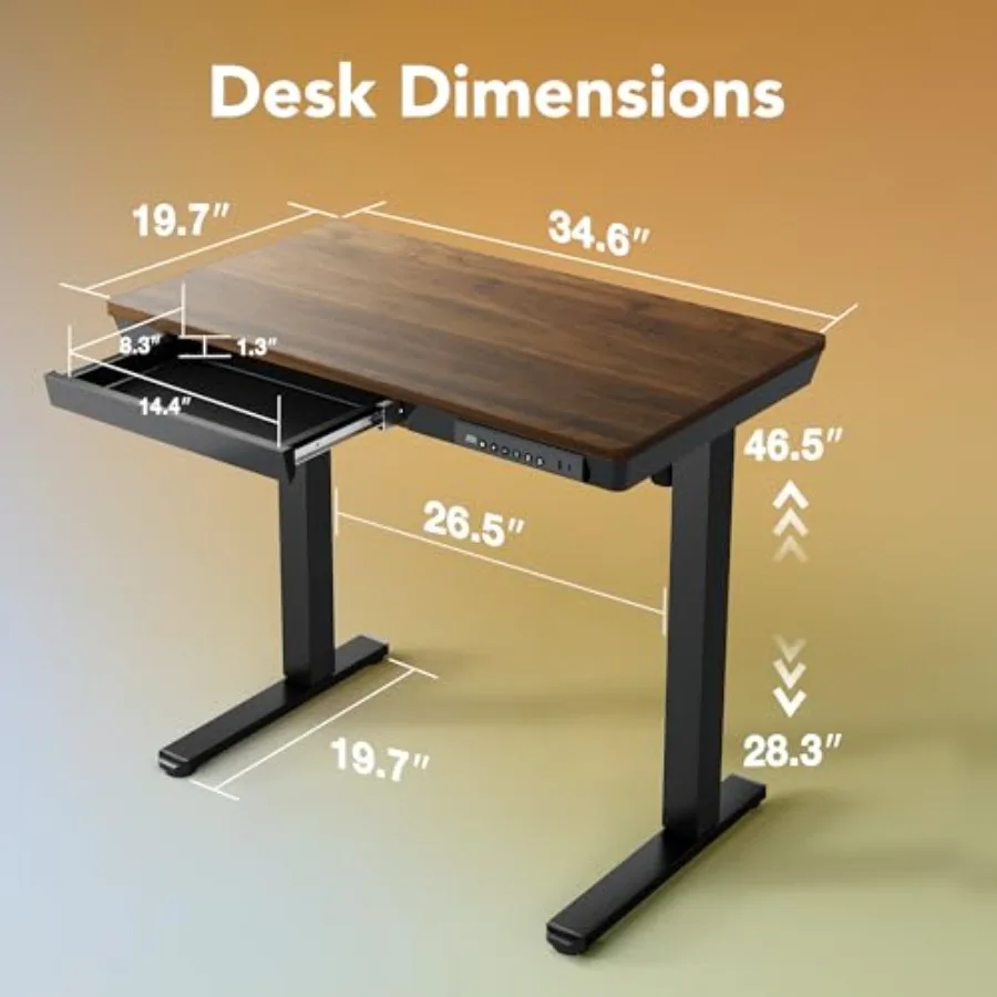 Home office electric standing desk with drawers, MDF tabletop in white, quick-install one-piece design with USB charging ports