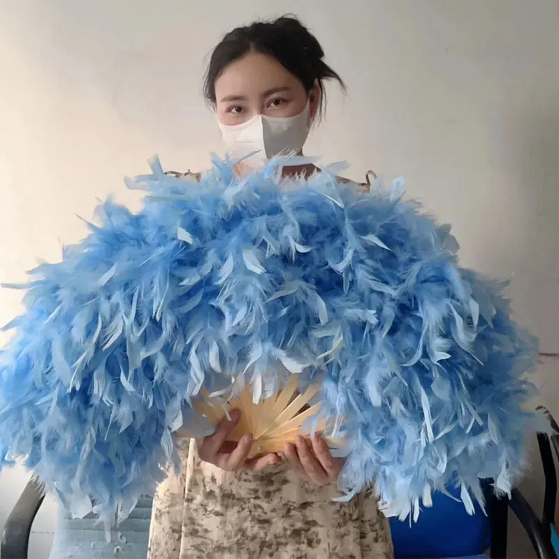 Sky Blue Large Feather Fan Photography Props Stage Performance Dance Fan Lolita Feather Folding Fan Wedding Party Decoration