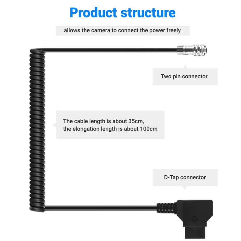 AED5-D-Tap To BMPCC 4K 2 Pin Locking Power Cable For Blackmagic Pocket Cinema Camera 4K For Sony V Mount Battery
