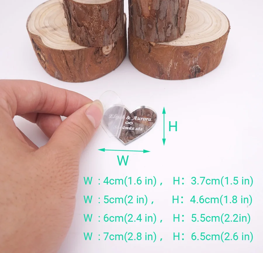 4cm,6cm Heart Shape Wedding Guest Gift Decoration Acrylic Mirror Tag Custom Groom And Bride Name Couple Souvenir