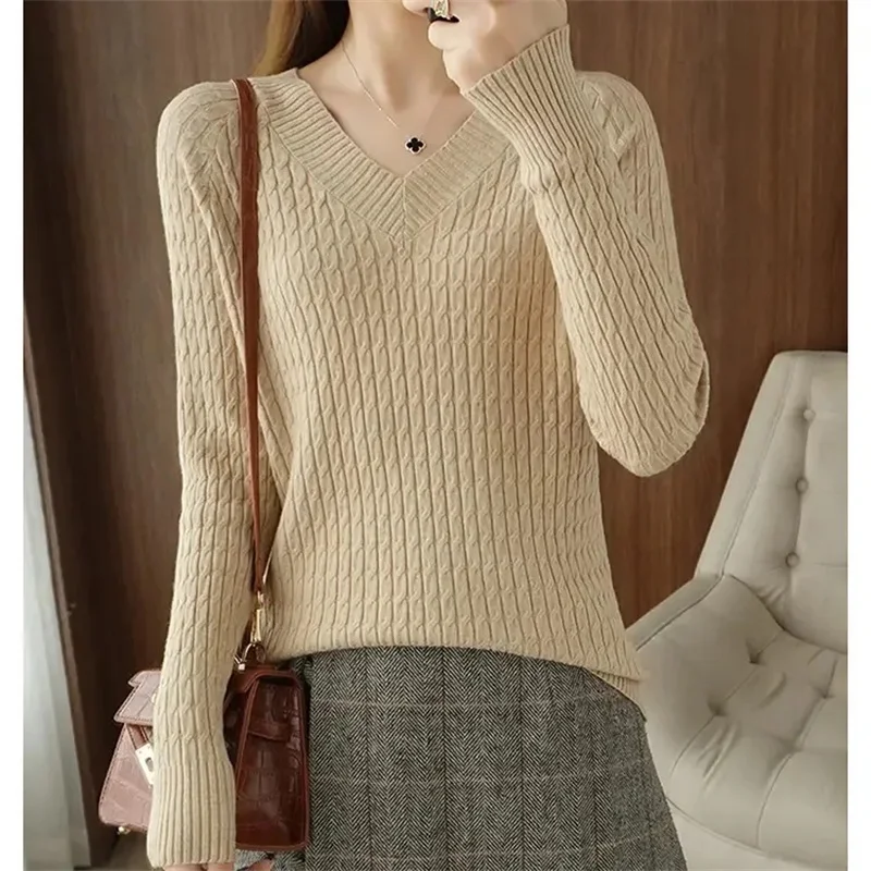 女性セーター秋冬 V ネックニット長袖ルーズカシミヤセータープルオーバー女性安い品質ジャンパーニットトップス