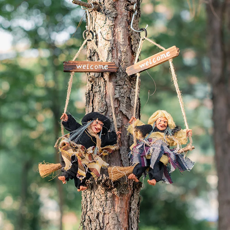 

Halloween Hanging Witch Dolls Prop Animated Ghost Scary Yard Door Wall Tree Party Outdoor Home Decoration For Kid Toy