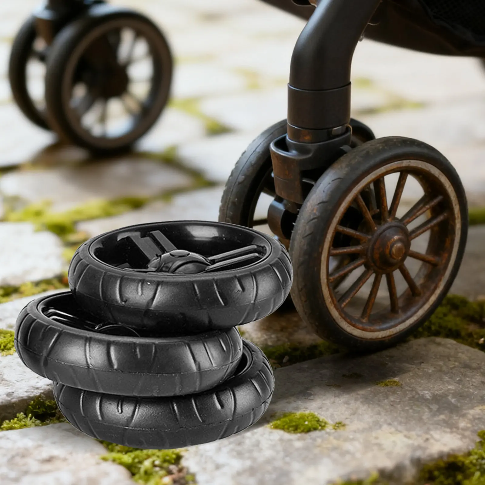 

8Pcs Baby Stroller Wheel Replacement Eva Fixed Casters Stem Caster Smooth Quiet Non-Swivel Wheels Toddler Walker Wheel