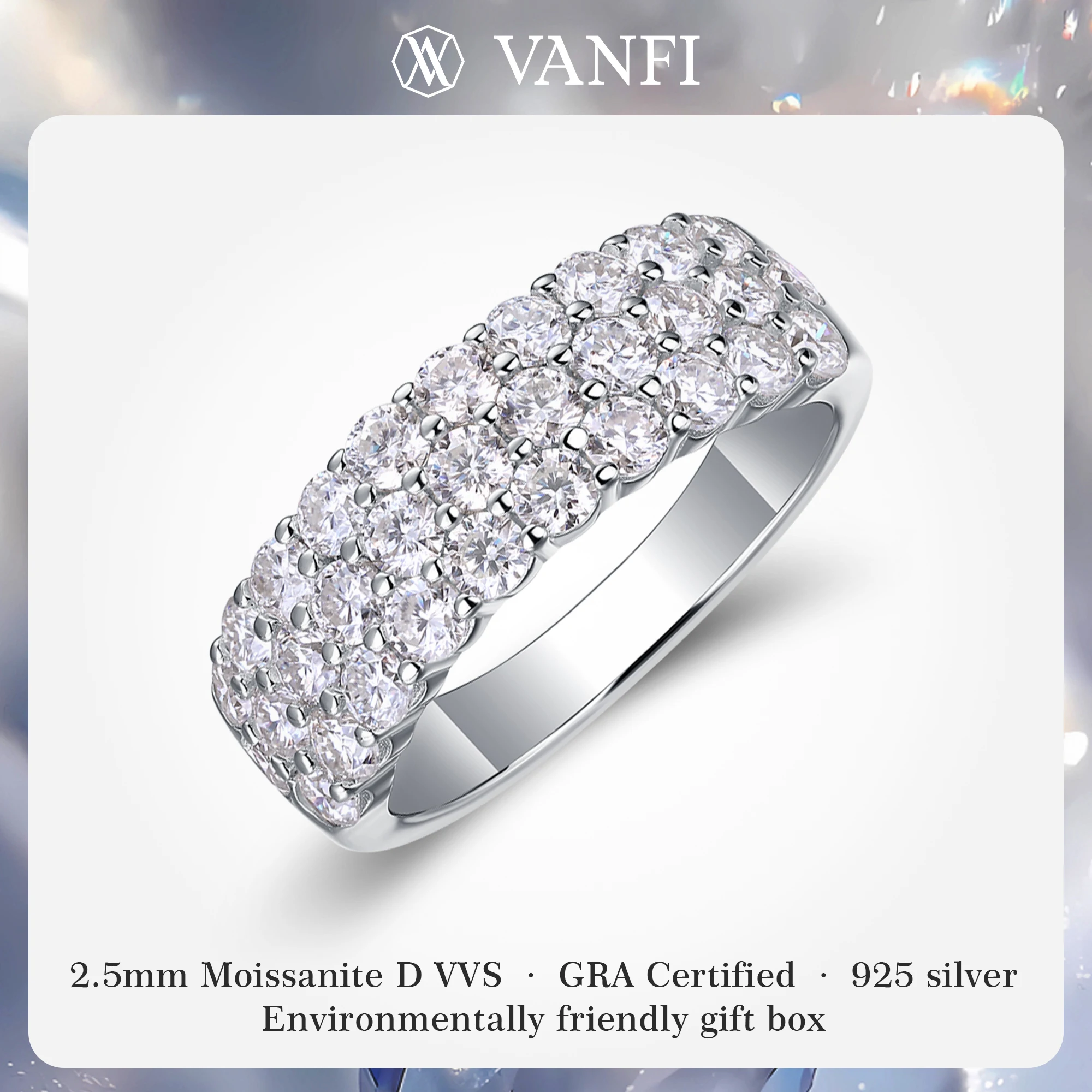 

kfvanfi s925 sterling silver moissanite D VVS1 women's ring plated 18k white gold banquet wedding Fine jewelry GRA lab diamond