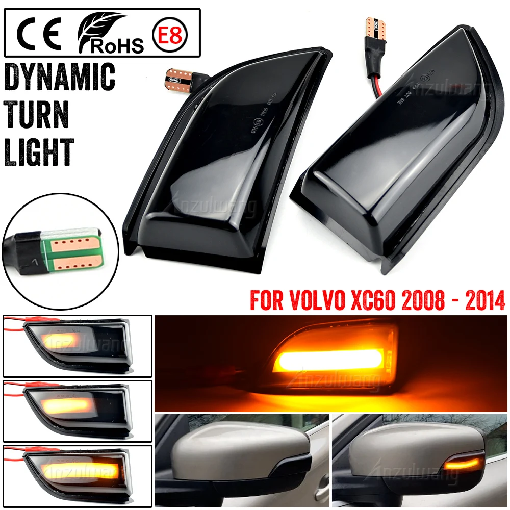 2Pcs LED Dynamic Mirror Turn Signal Light Side Wing Rearview Indicator Blinker OEM# 31217288 31217289 For Volvo XC60 2008-2014