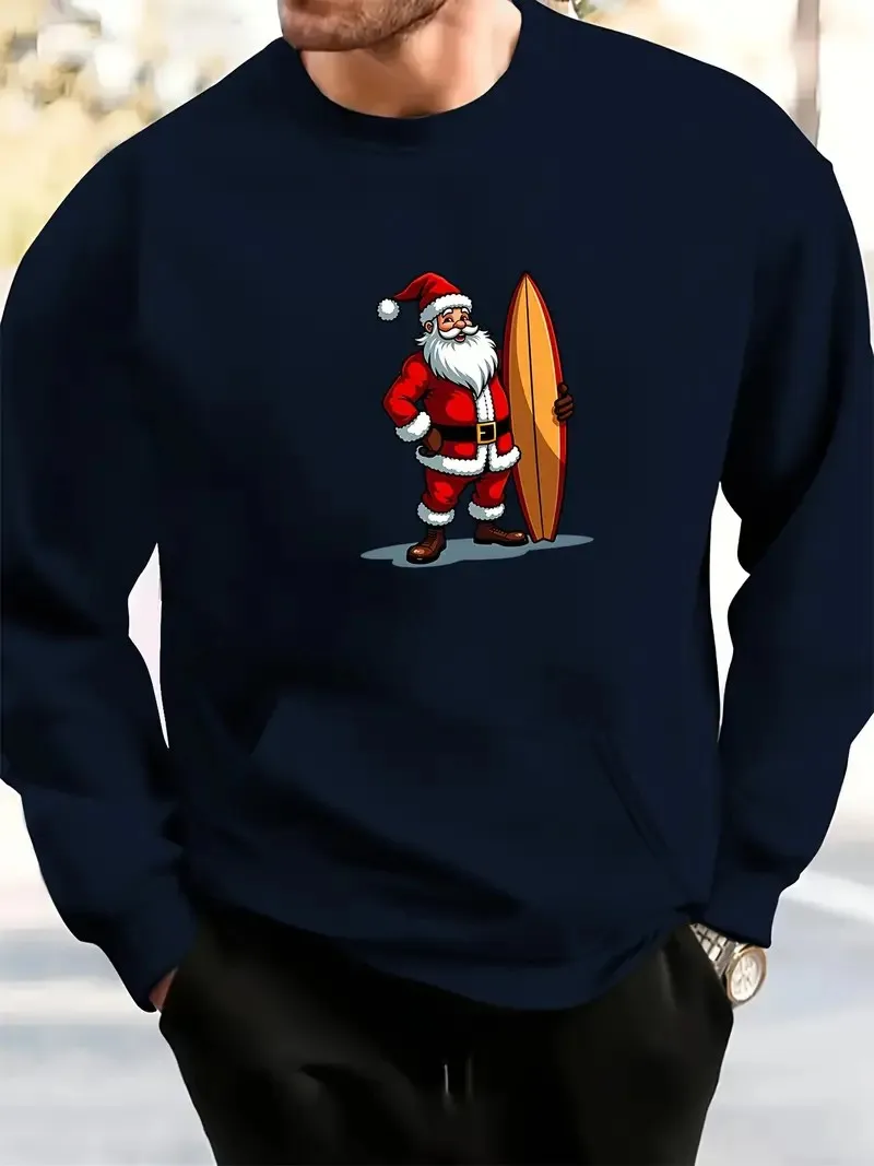 

Новый мужской пуловер на весну, осень и Рождество 2025 года — это мягкий повседневный и модный с принтами Санта-Клауса.
