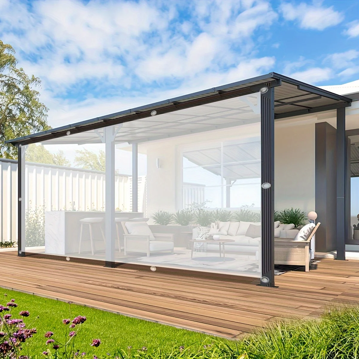 حلقة إغلاق شريط قماش شفافة مقاومة للماء للحماية، مقاومة للمطر بشكل فعال ومناسبة لمظلات الفناء والحديقة C