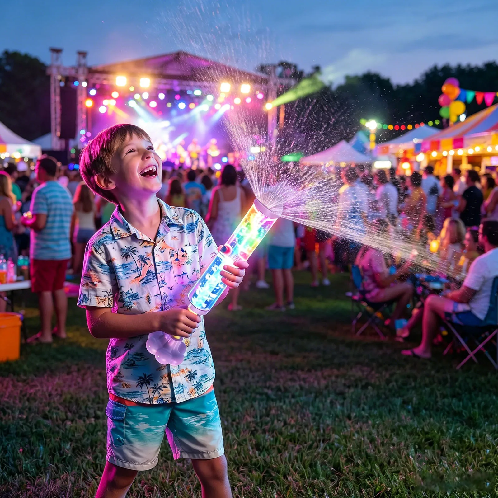 Leuchtende Regenbogen-LED-Wasserpistole für draußen mit Lichteffekt, Feuerwerks-Sprühfunktion, magische Großpackung, kleine Spritzwasserpistole als Geschenk