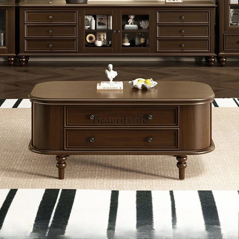 

American pure solid wood coffee table living room simple household floor cabinet with tea table