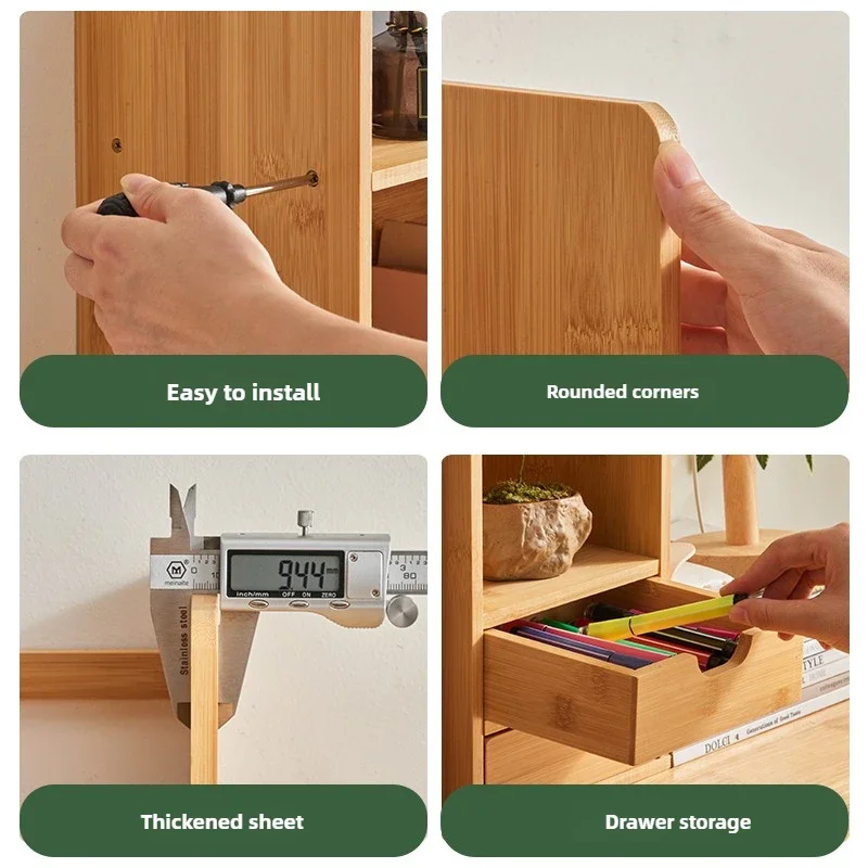 Bamboo Desktop Simple Book Shelf Creative Students Small Desk Top Storage Rack Multi-functional Layered Book Organizer