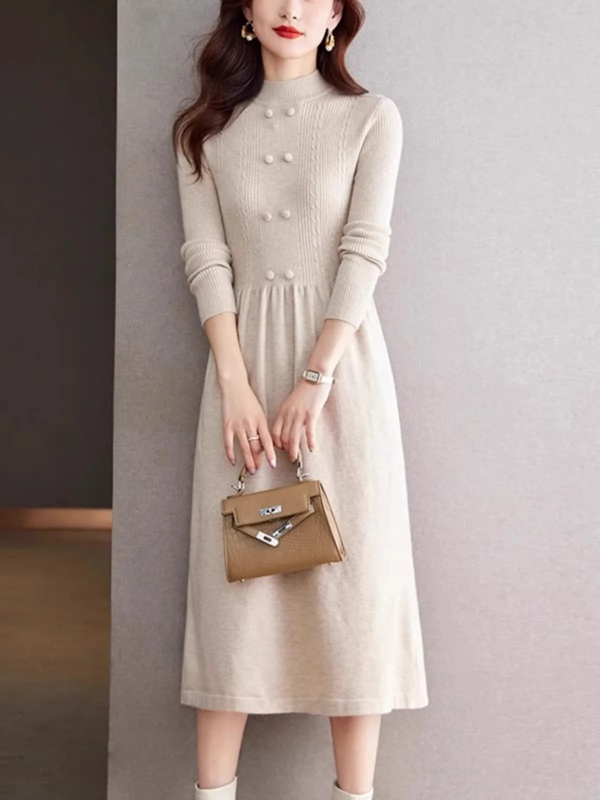 New Vintage Woolen Sweater Dress For Women Middle-long Pullover Fall Winter Clothes Woman Top Bottom Wear Pull Femme Knitwear