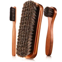 Horsehair Gloss Shoe Brush Kit - Polishing Applicator Suede Cleaning Brush for Boot Care Car Interior Detail Cleaning