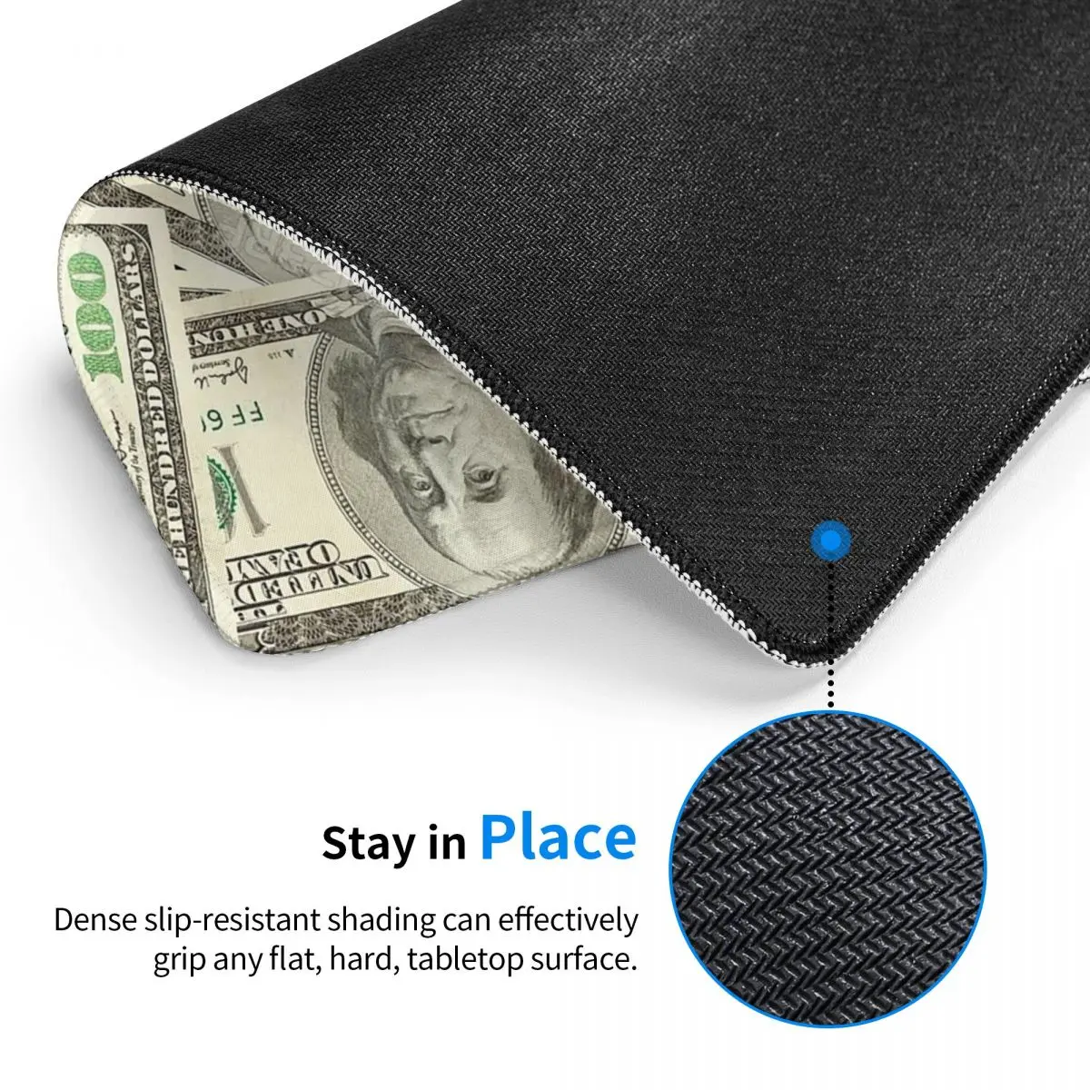 100 Dollar Bills Mouse Pad with Locking Edge Square PC Gamer Mousepad Non Slip Rubber Base Money Office Desk Mat