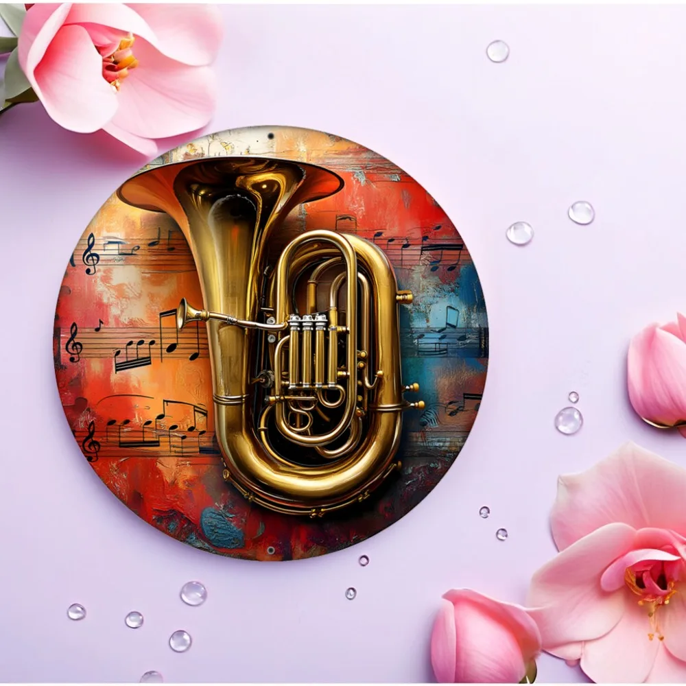 لافتة ألومنيوم توبا من الموسيقى والنحاس - فن نابض بالحياة مقاس 20 × 20 سم، ديكور إكليل لموسم العطلات/أحتفالات الصيف، المنزل #3