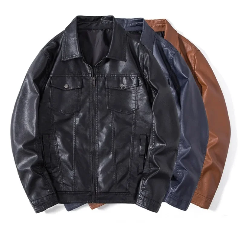 

2023 Men's Leather Clothes Spring and Autumn Korean Edition Trendy and Handsome Motorcycle Coat Lapel Leather Jacket